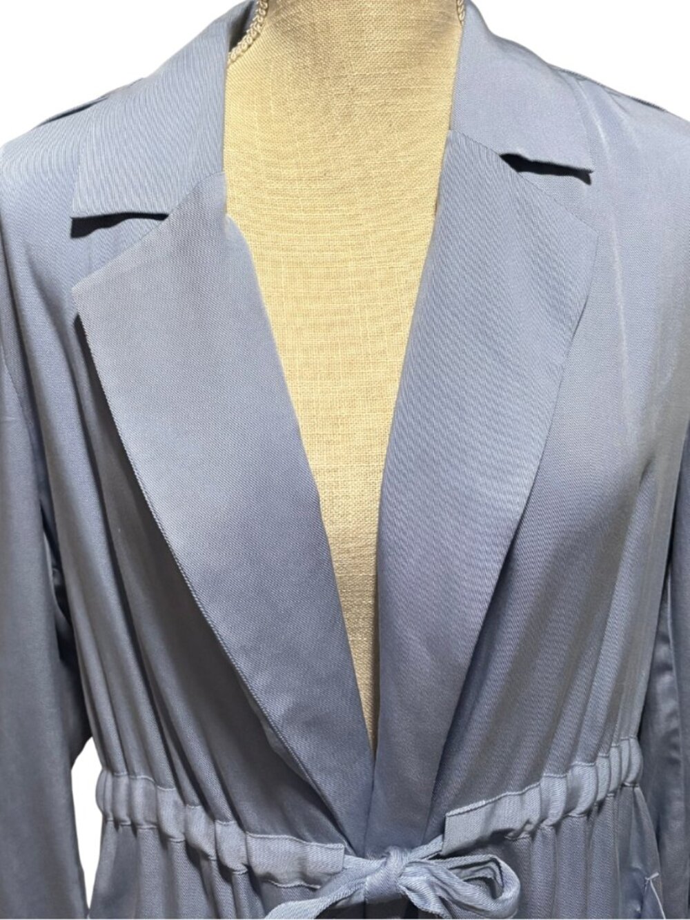 Gianni Bini Lyocell Trench Duster Jacket Blue Gray Tie Waist M Quiet Luxury